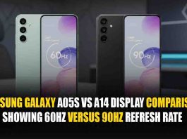 Samsung Galaxy A05s vs A14 display comparison showing 60Hz versus 90Hz